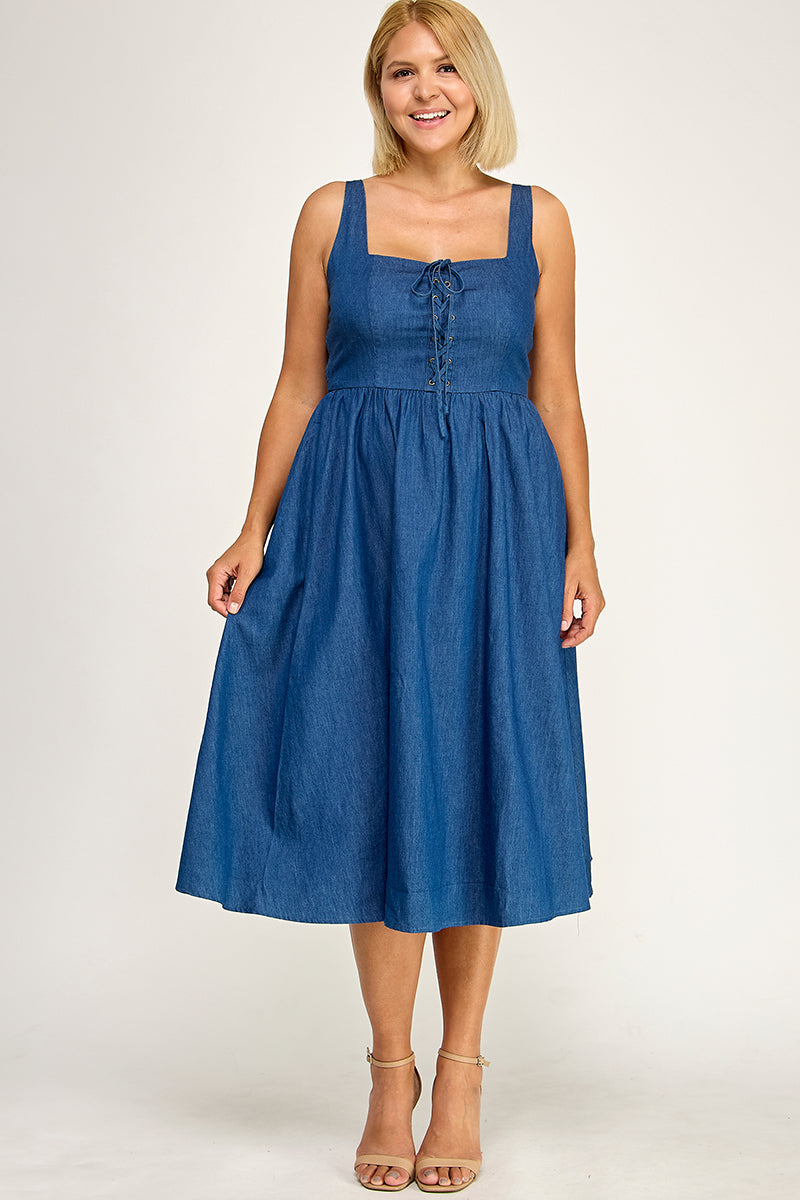 D5637X Lace-Up Midi Dress