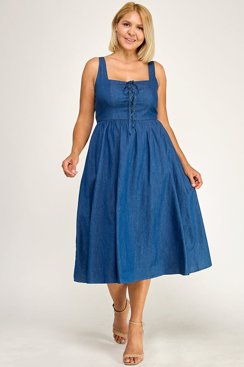 D5637X Lace-Up Midi Dress
