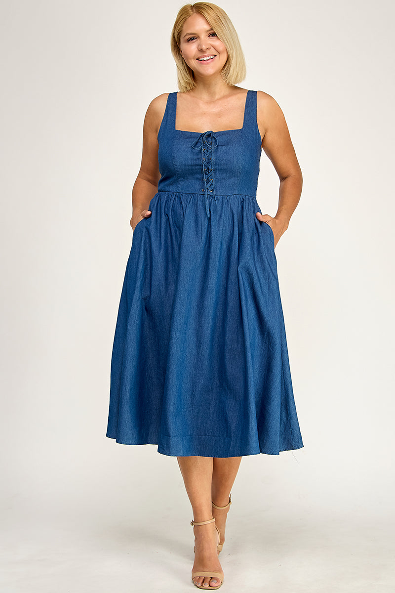 D5637X Lace-Up Midi Dress