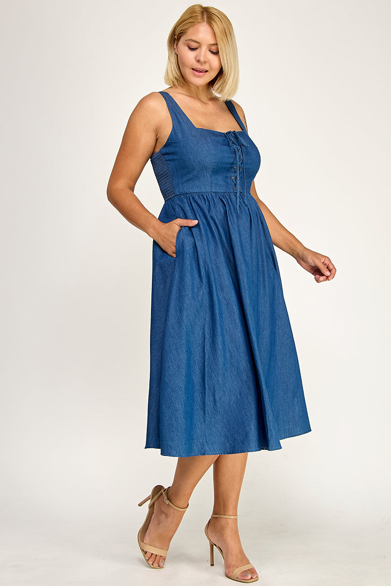 D5637X Lace-Up Midi Dress