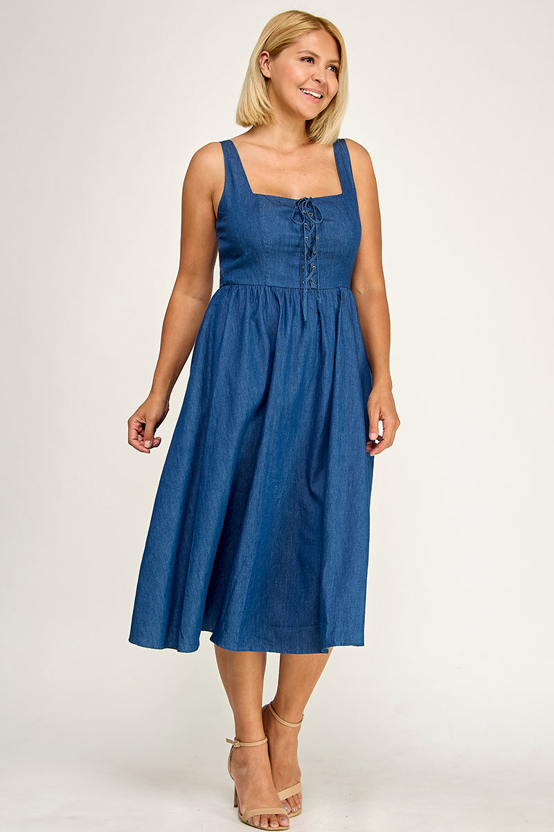 D5637X Lace-Up Midi Dress