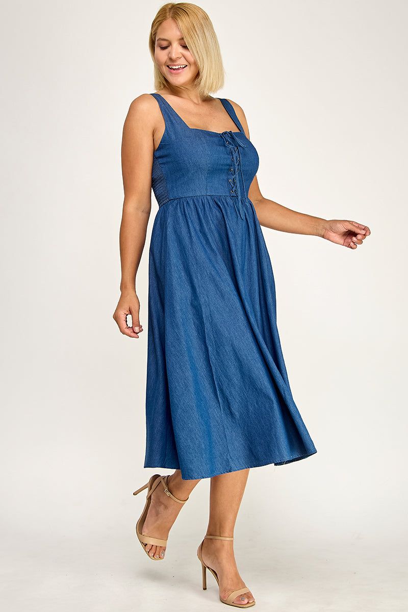 D5637X Lace-Up Midi Dress