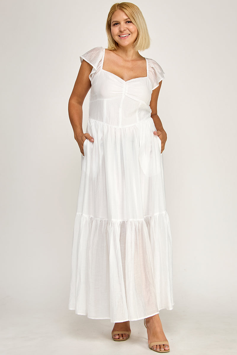 D5398X-1 Flutter Sleeve Smocked Midi Dress