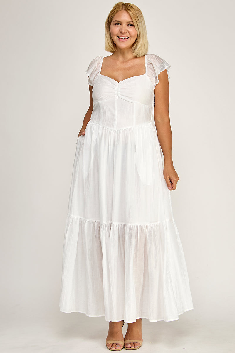 D5398X-1 Flutter Sleeve Smocked Midi Dress