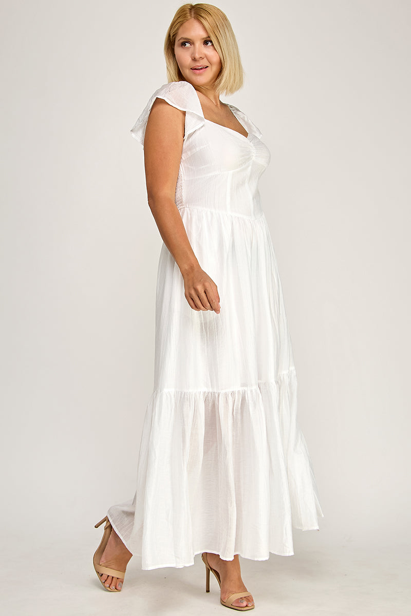 D5398X-1 Flutter Sleeve Smocked Midi Dress