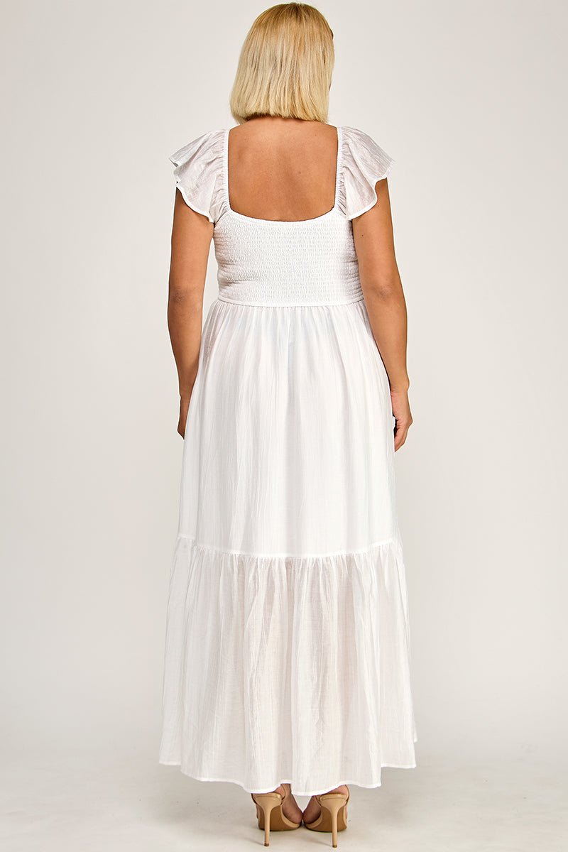 D5398X-1 Flutter Sleeve Smocked Midi Dress