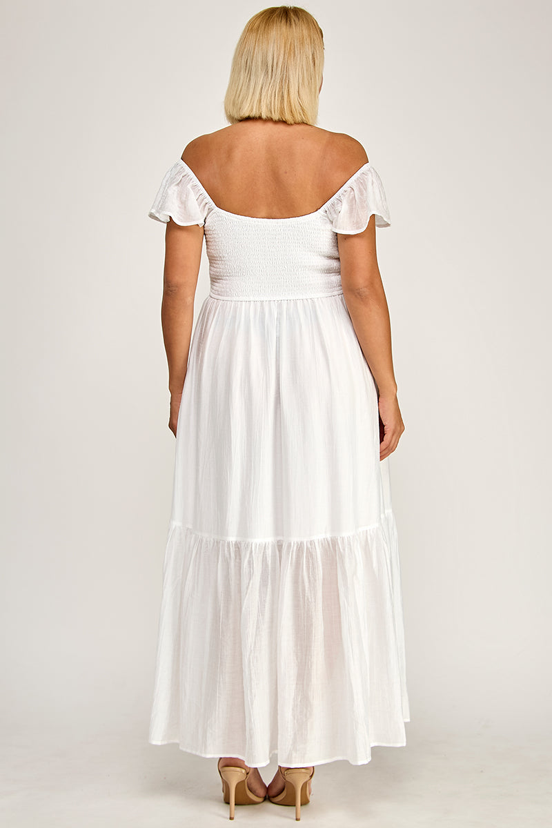 D5398X-1 Flutter Sleeve Smocked Midi Dress
