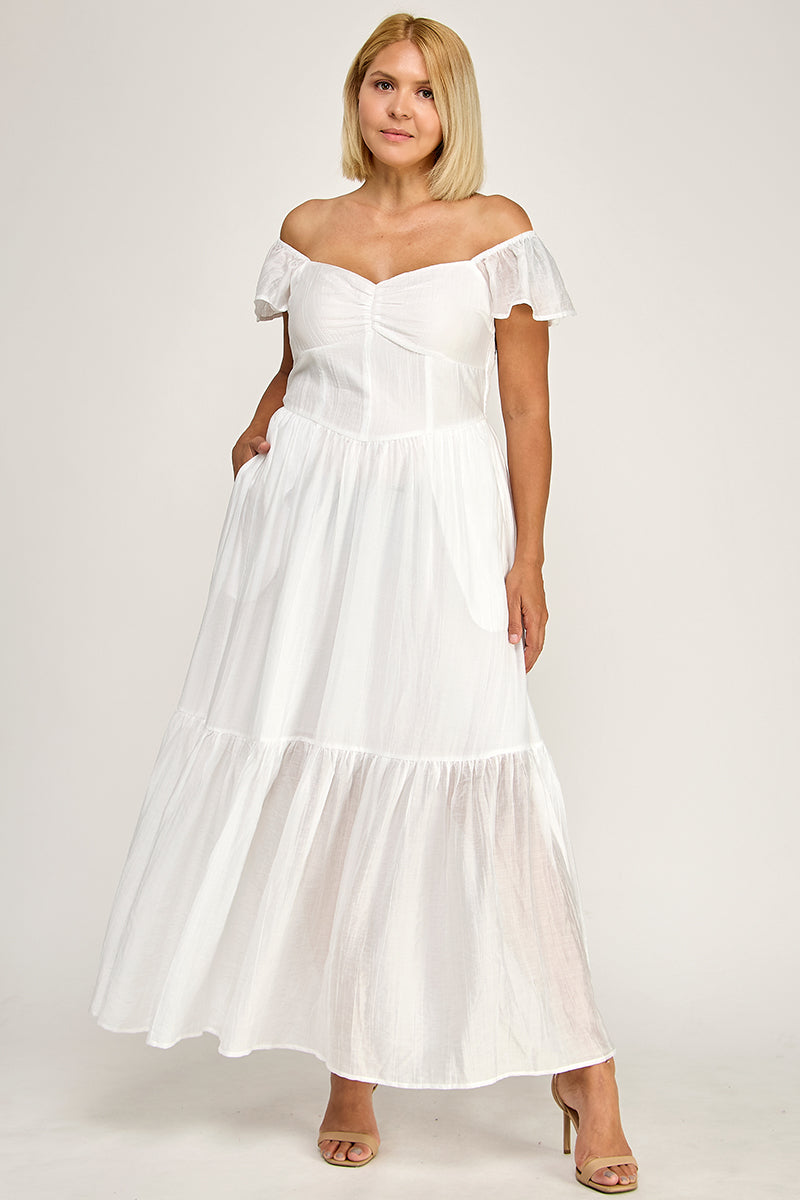 D5398X-1 Flutter Sleeve Smocked Midi Dress