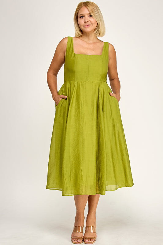 D5544X Plus Square Neck Midi Dress