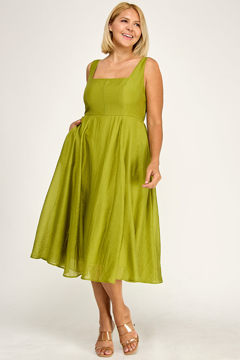 D5544X Plus Square Neck Midi Dress