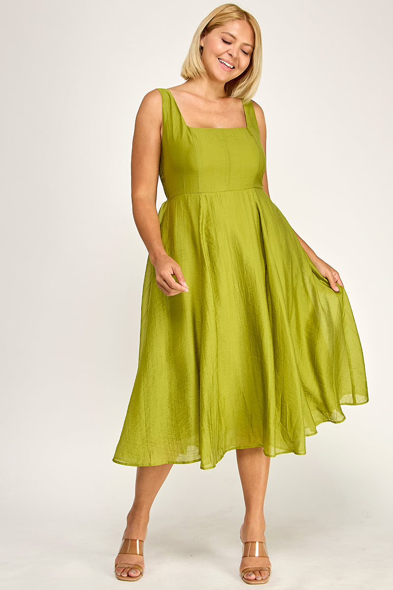 D5544X Plus Square Neck Midi Dress