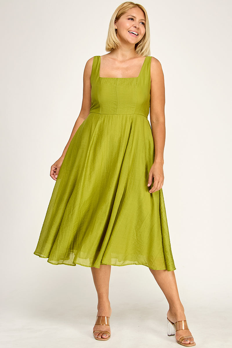 D5544X Plus Square Neck Midi Dress