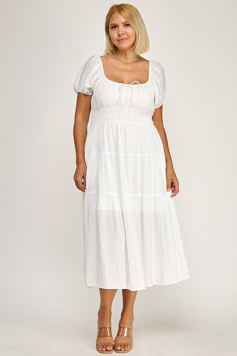 D5623X Bubble Sleeve Peasant Midi Dress