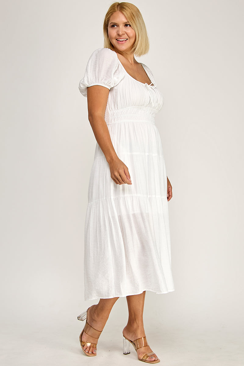 D5623X Bubble Sleeve Peasant Midi Dress
