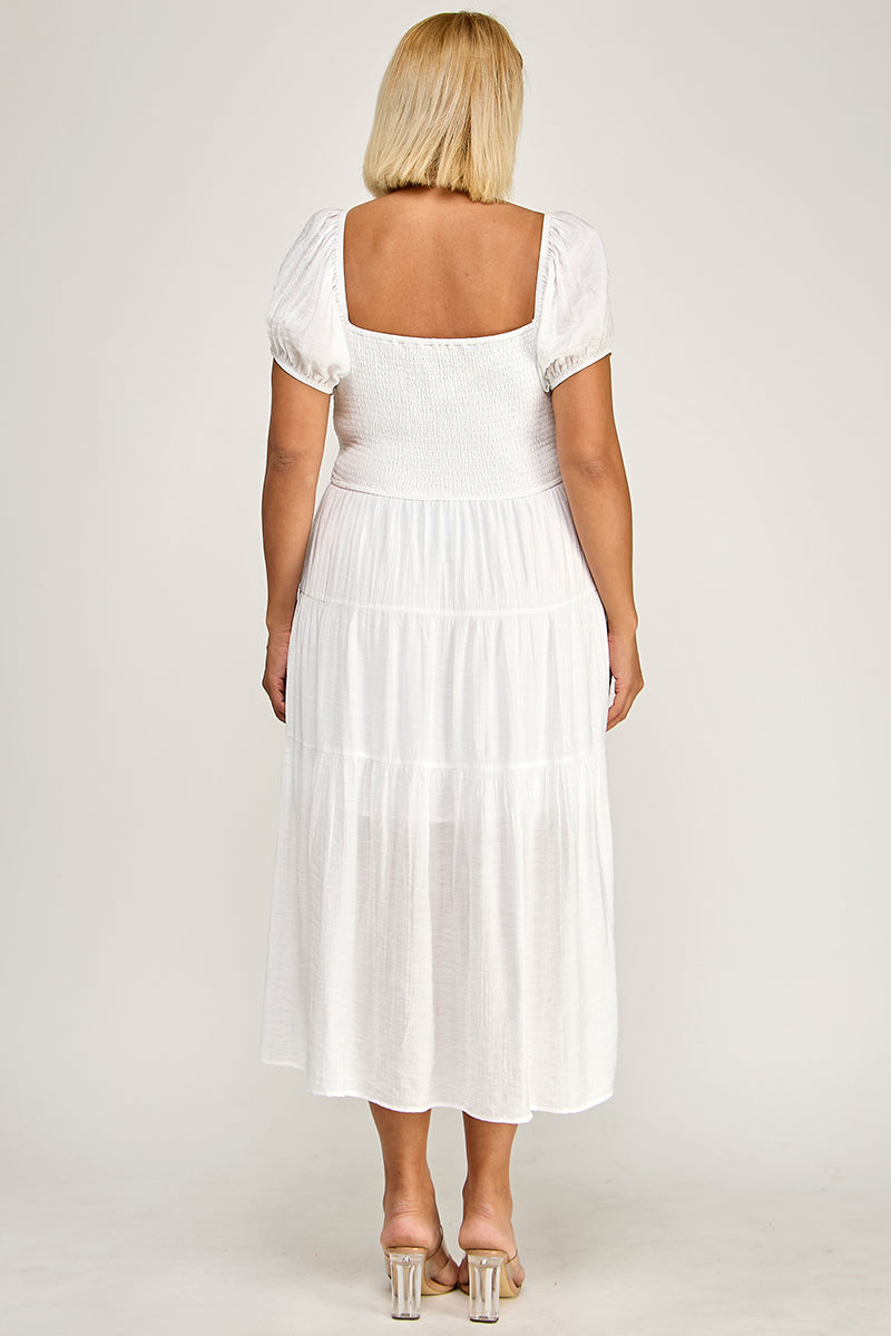 D5623X Bubble Sleeve Peasant Midi Dress