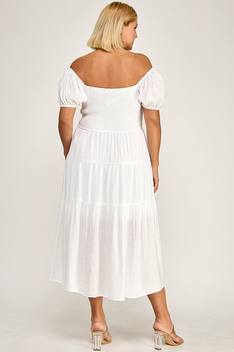 D5623X Bubble Sleeve Peasant Midi Dress