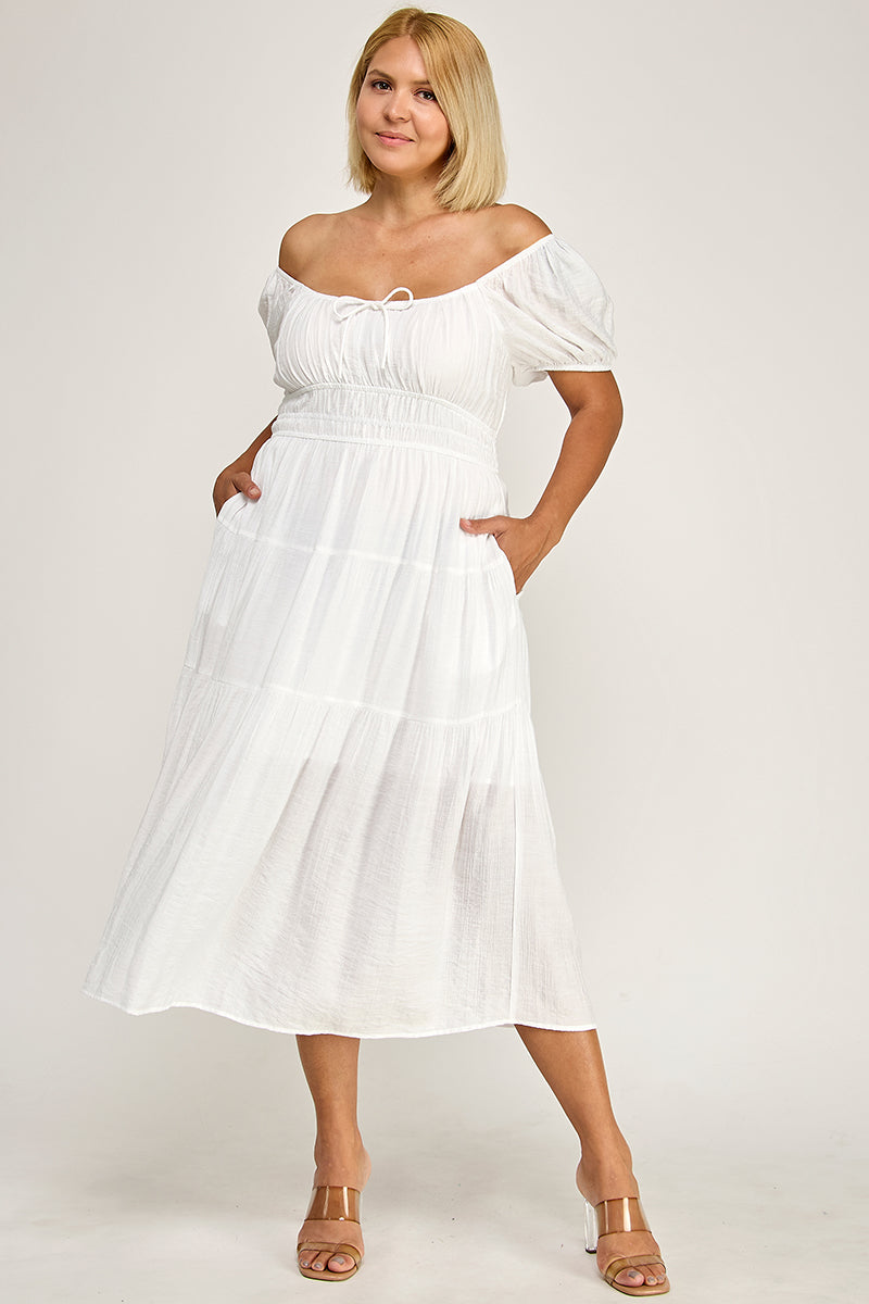 D5623X Bubble Sleeve Peasant Midi Dress