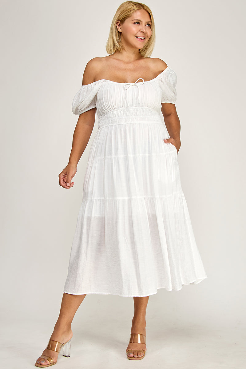 D5623X Bubble Sleeve Peasant Midi Dress
