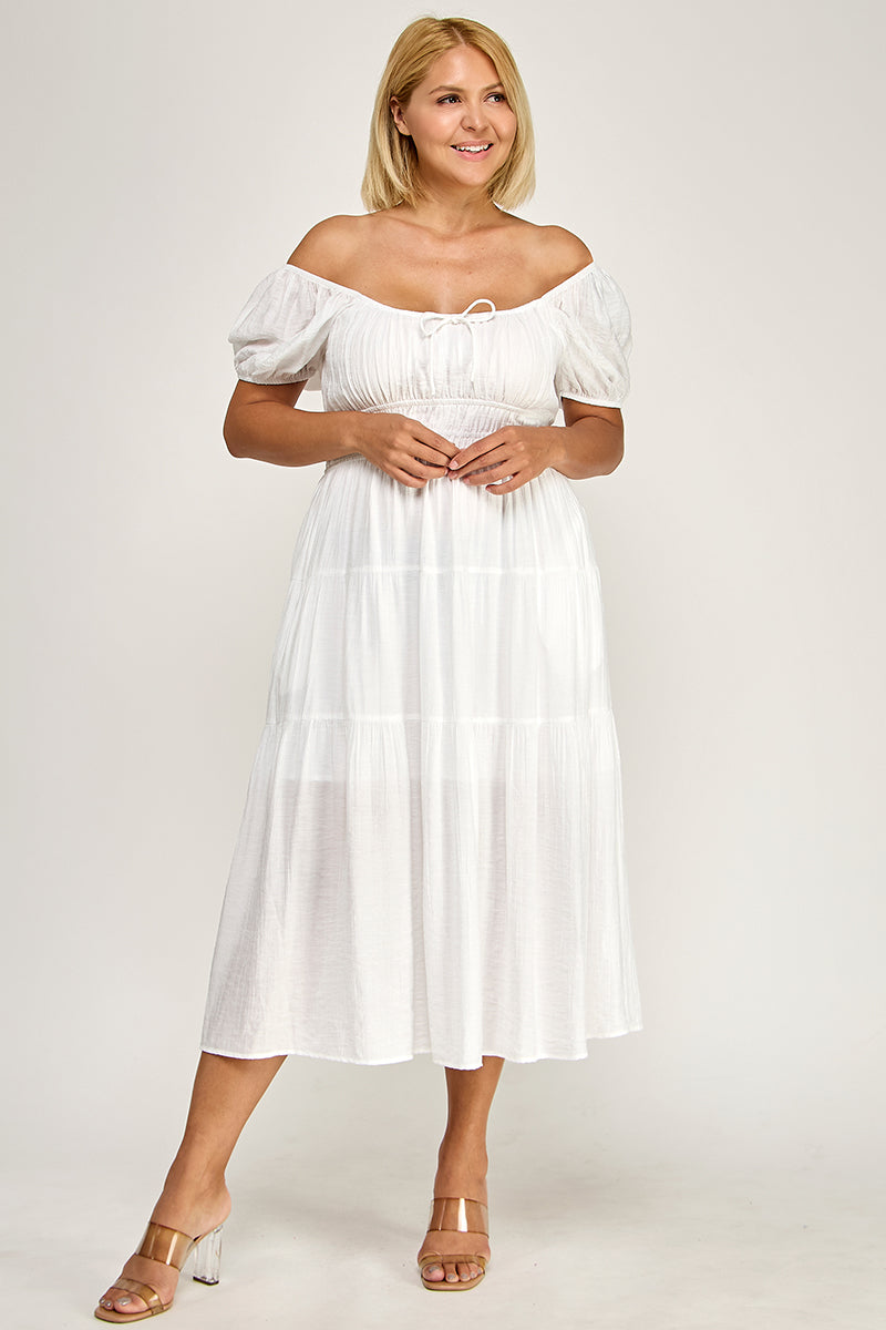 D5623X Bubble Sleeve Peasant Midi Dress