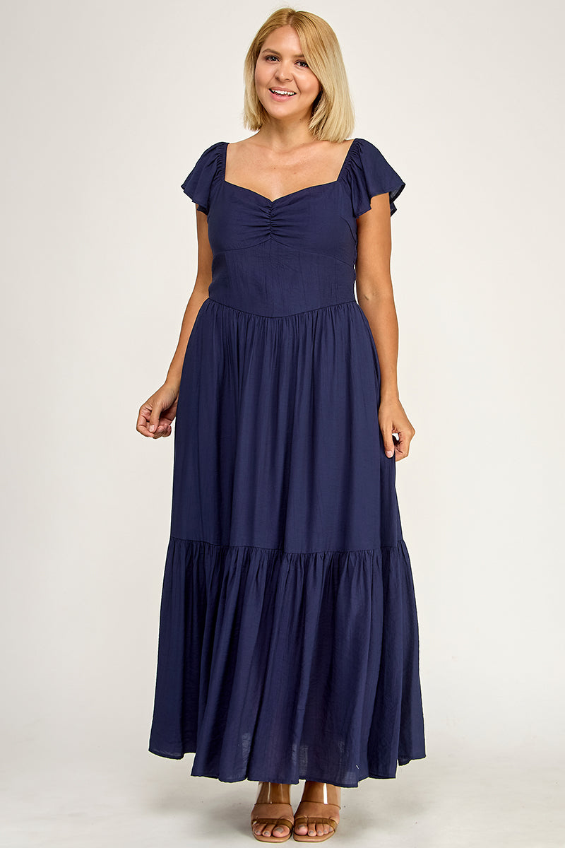 D5398X-1 Flutter Sleeve Smocked Midi Dress