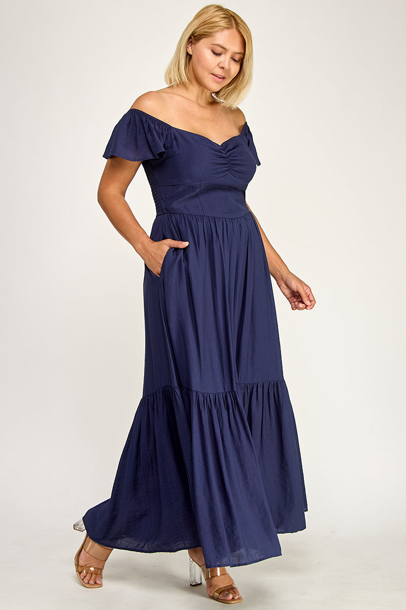 D5398X-1 Flutter Sleeve Smocked Midi Dress