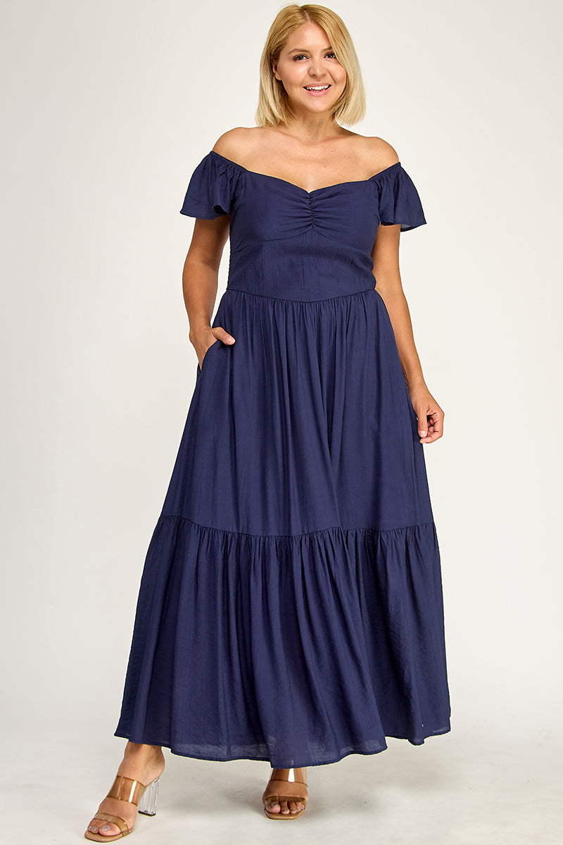 D5398X-1 Flutter Sleeve Smocked Midi Dress