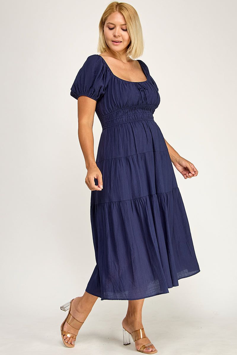D5623X Bubble Sleeve Peasant Midi Dress