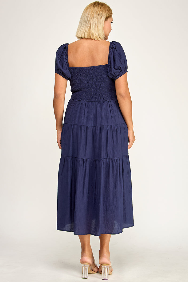 D5623X Bubble Sleeve Peasant Midi Dress