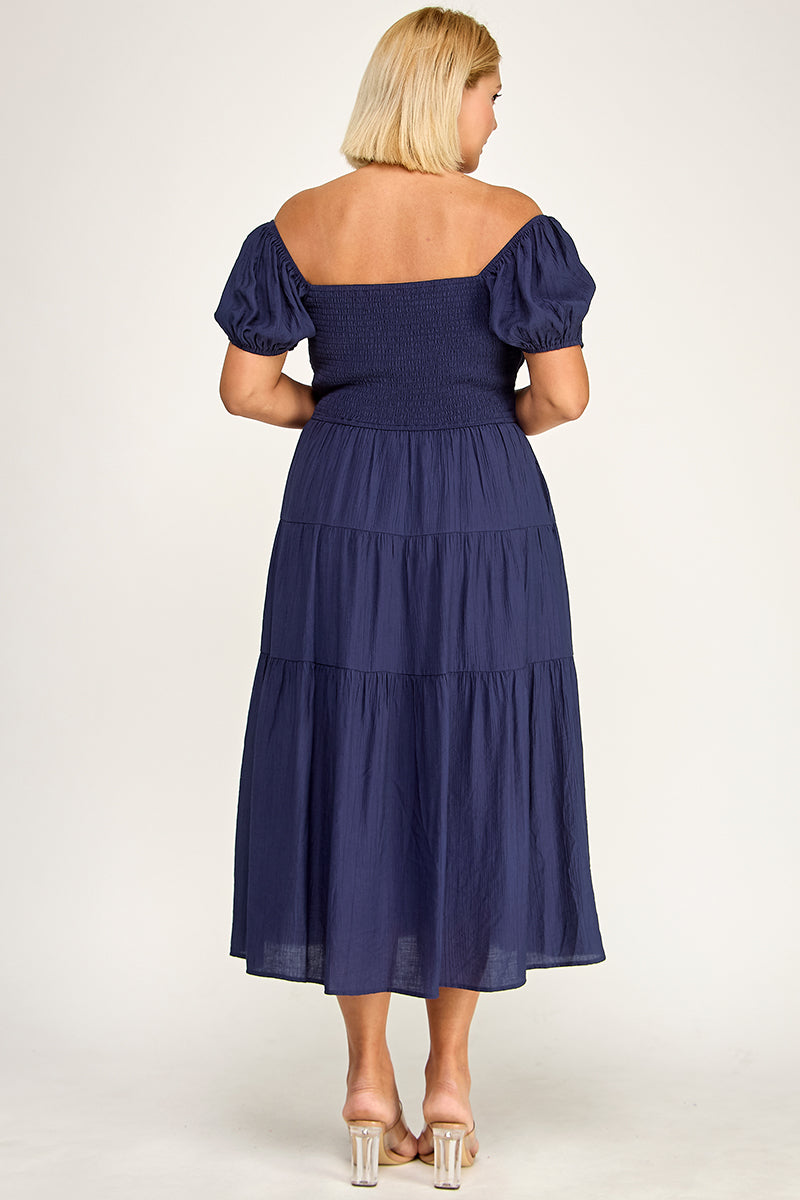 D5623X Bubble Sleeve Peasant Midi Dress