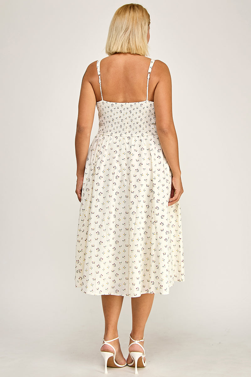 D5555X Plus-Size Floral Smocked Midi Dress