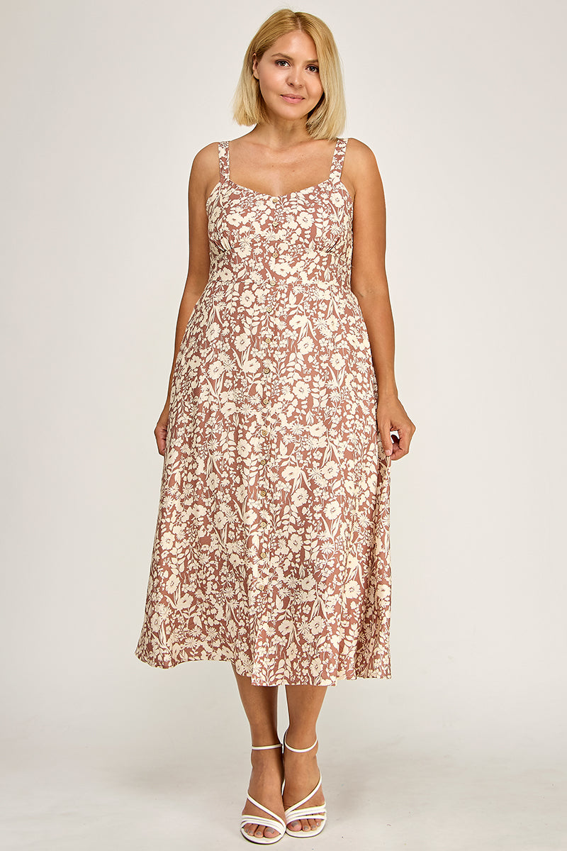 D5696X Plus-Size Floral Button-Up Midi Dress