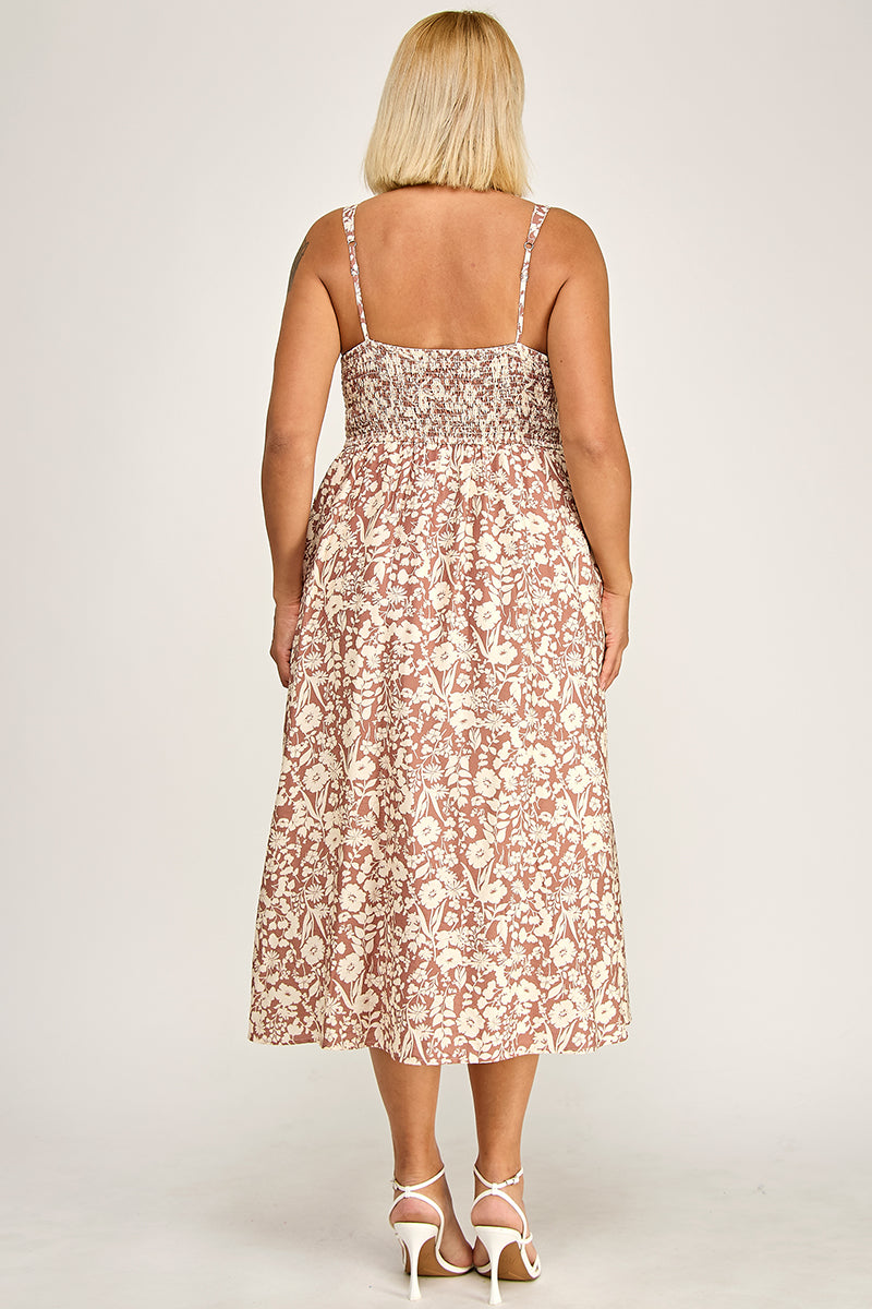 D5696X Plus-Size Floral Button-Up Midi Dress