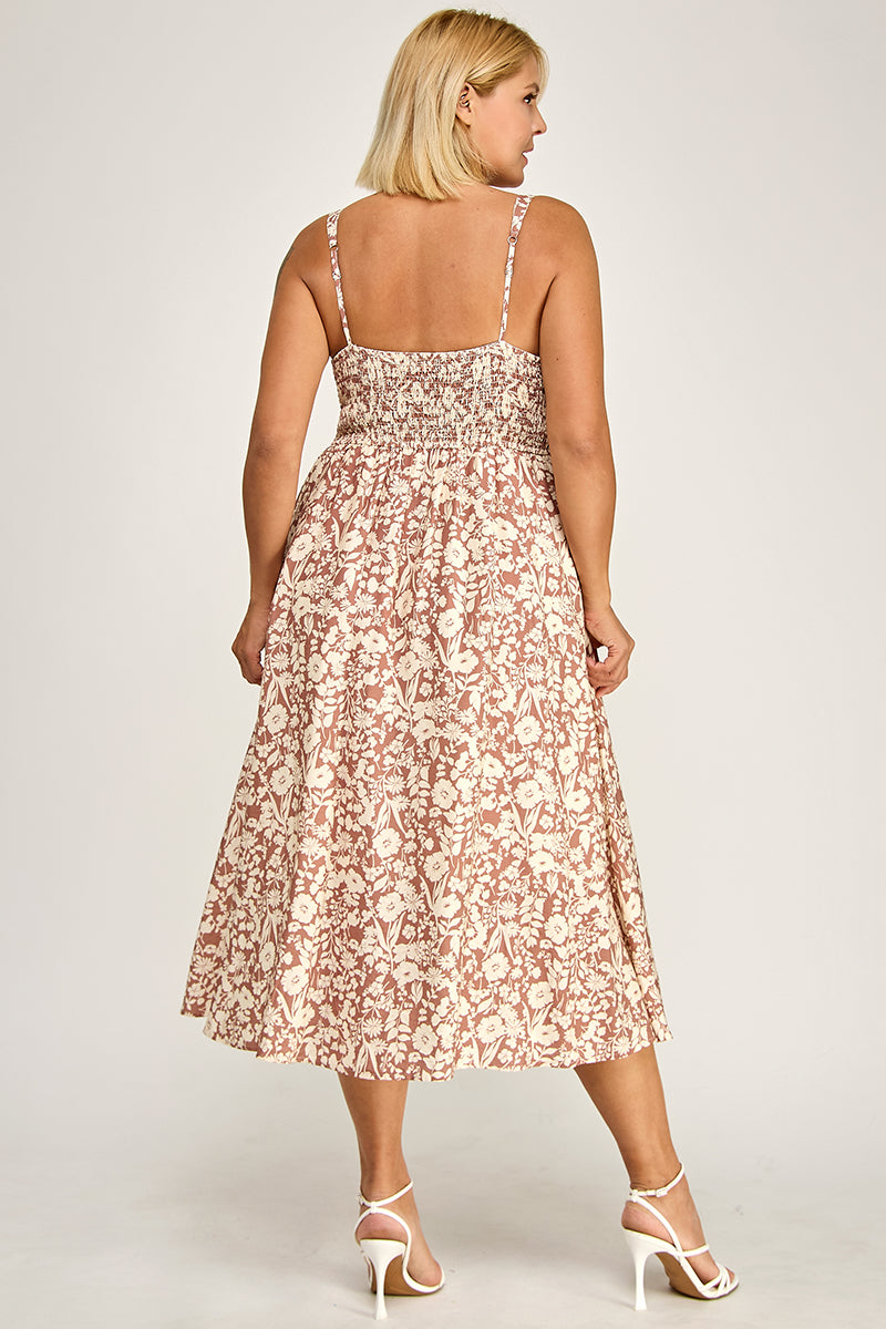 D5696X Plus-Size Floral Button-Up Midi Dress