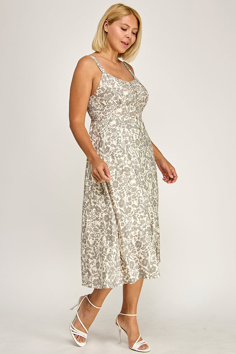 D5696X Plus-Size Floral Button-Up Midi Dress