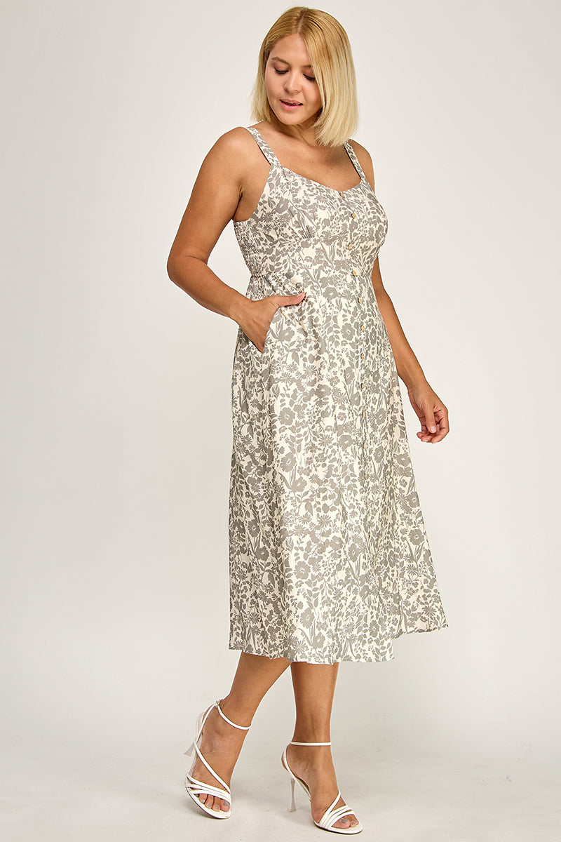 D5696X Plus-Size Floral Button-Up Midi Dress