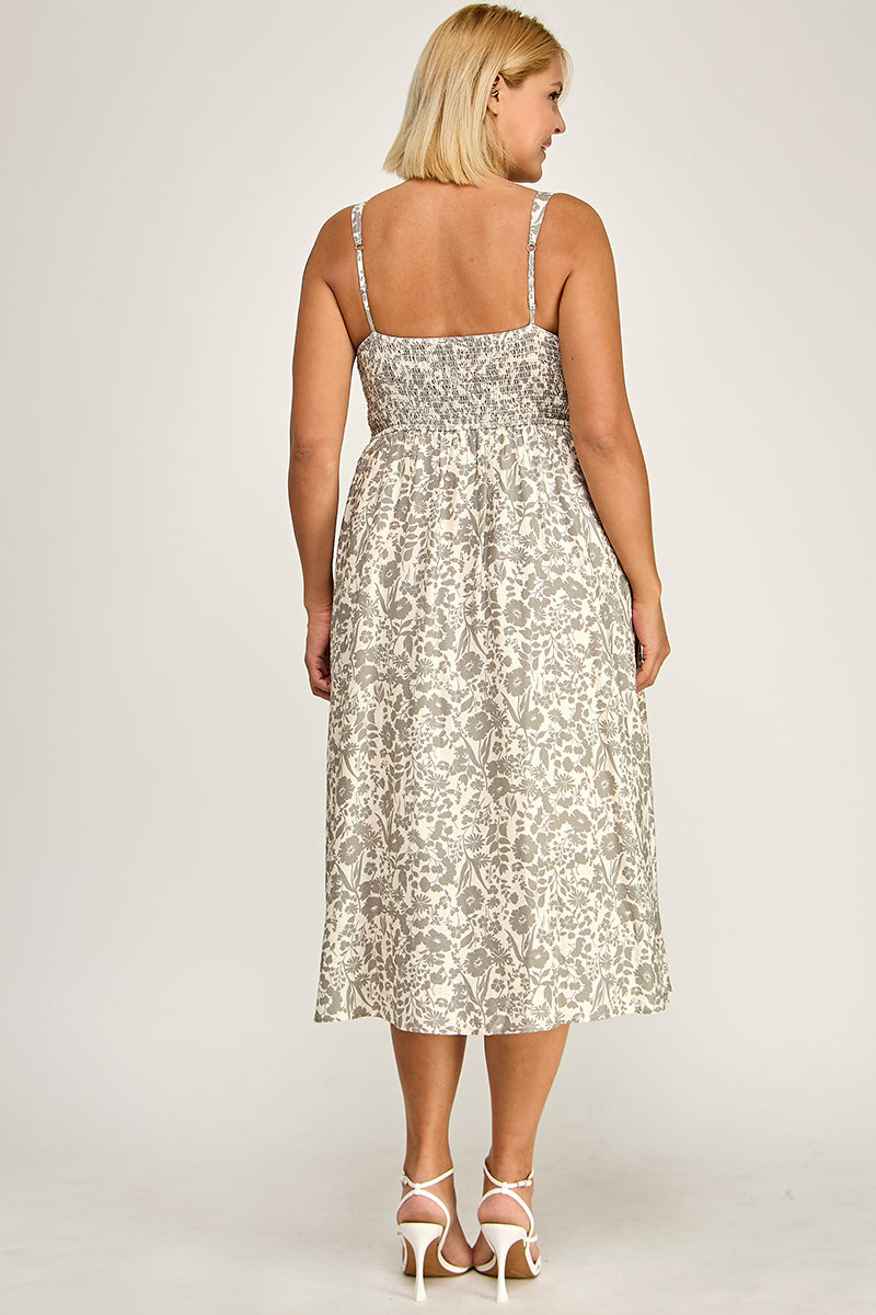 D5696X Plus-Size Floral Button-Up Midi Dress