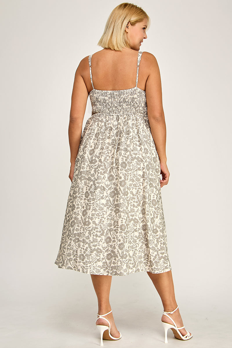 D5696X Plus-Size Floral Button-Up Midi Dress