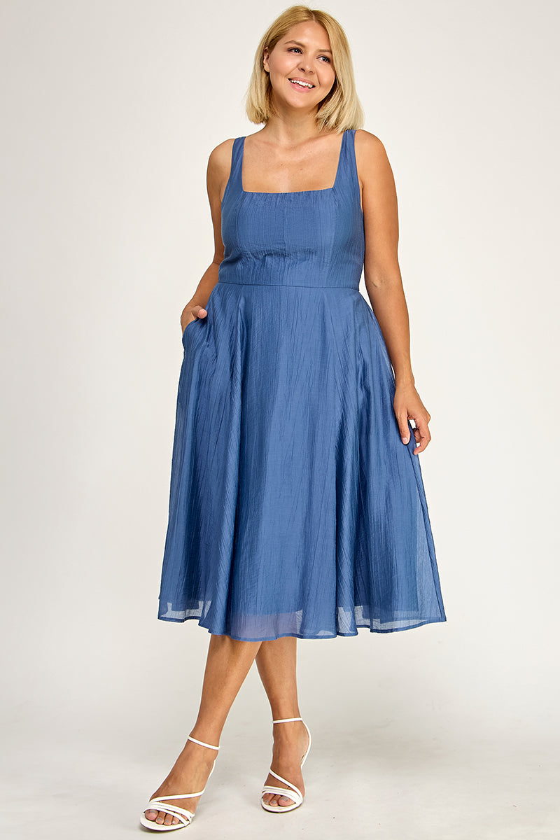 D5544X Plus Square Neck Midi Dress