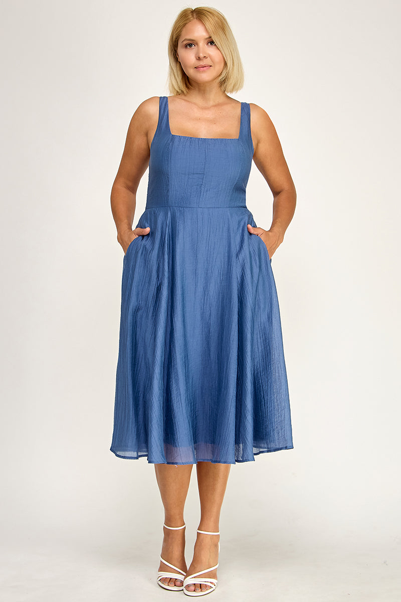 D5544X Plus Square Neck Midi Dress