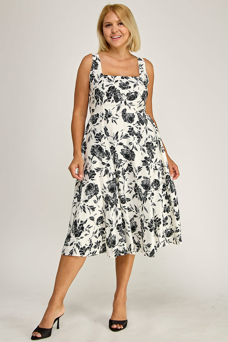 D5421X Crinkled Rose Print Dress with Pockets