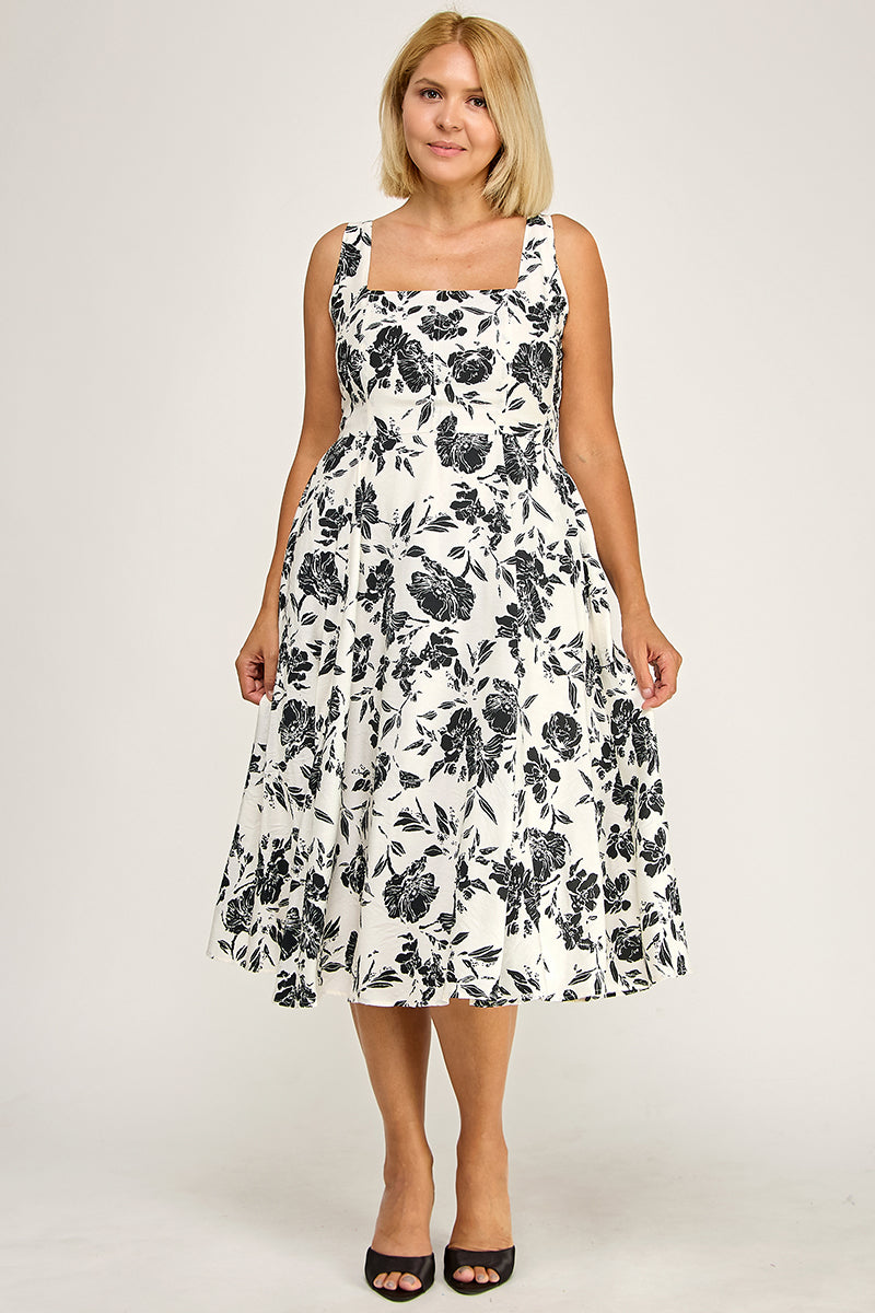 D5421X Crinkled Rose Print Dress with Pockets