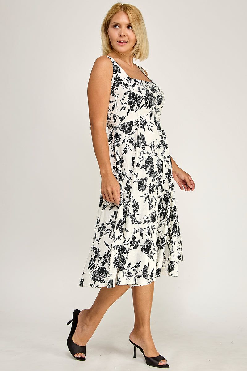 D5421X Crinkled Rose Print Dress with Pockets