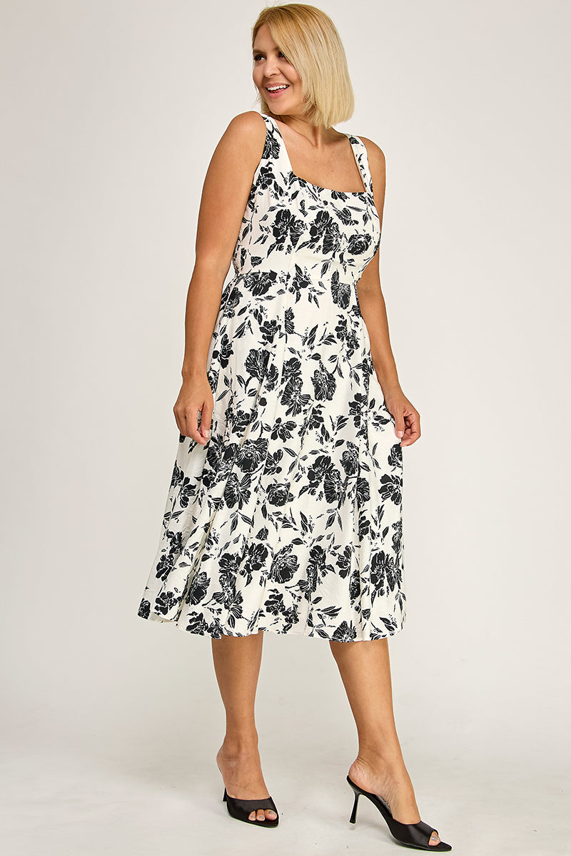 D5421X Crinkled Rose Print Dress with Pockets