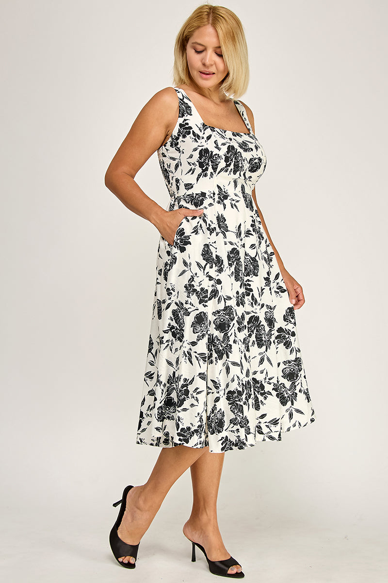 D5421X Crinkled Rose Print Dress with Pockets