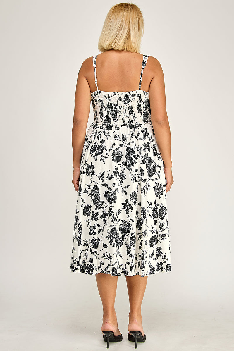 D5421X Crinkled Rose Print Dress with Pockets
