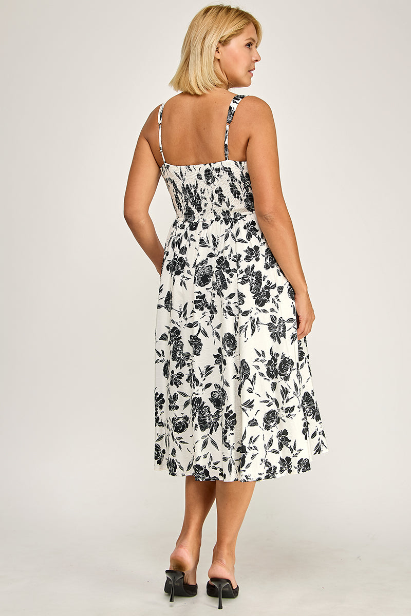 D5421X Crinkled Rose Print Dress with Pockets