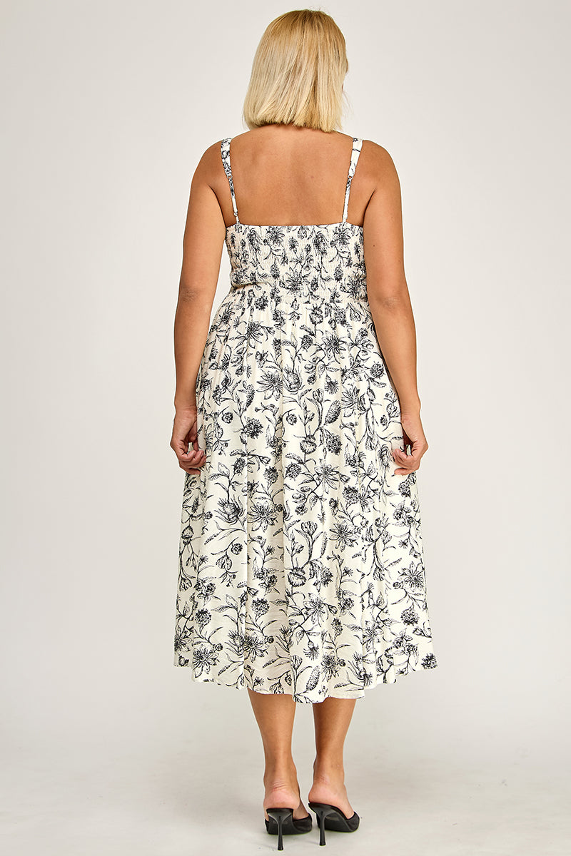 D5421X-2S Plus-Size Printed Square Neck Midi Dress