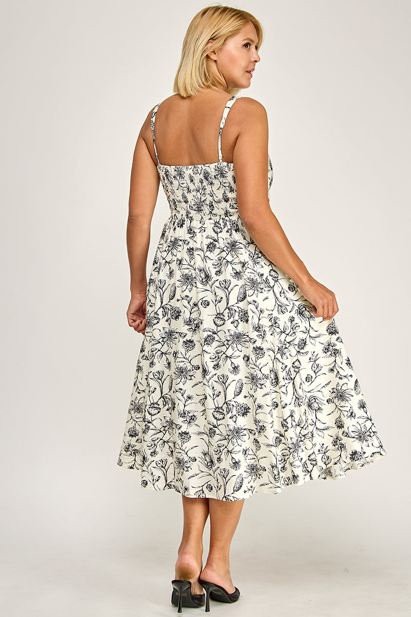 D5421X-2S Plus-Size Printed Square Neck Midi Dress