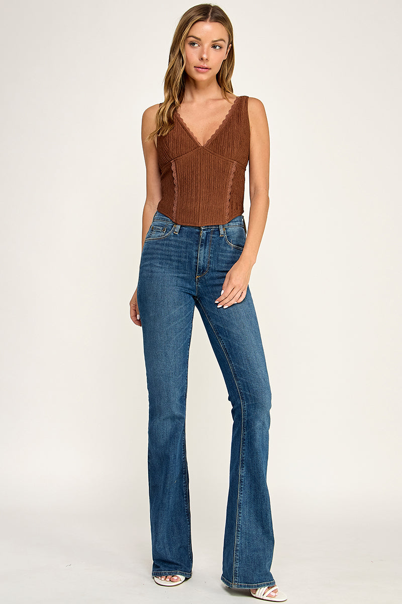 T5559 Madi Lace Trim Ribbed Corset Top