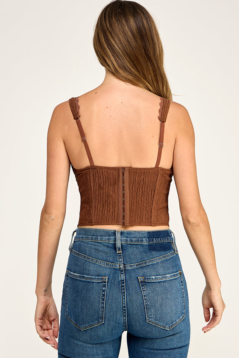 T5559 Madi Lace Trim Ribbed Corset Top